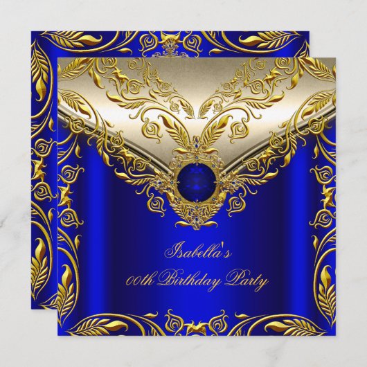 Invitation Royal Blue Gold Elegant Elite fête d'anniversaire (Devant / Derrière)