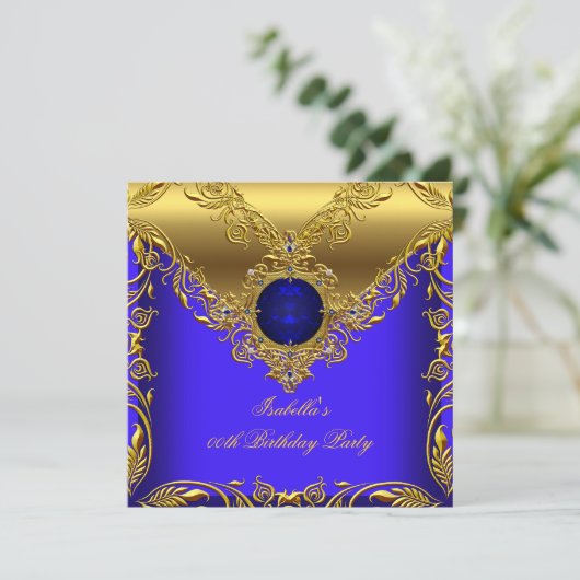 Invitation Royal Blue Gold Elegant Elite fête d'anniversaire (Debout devant)