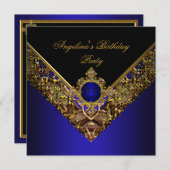 Invitation Royal Blue Gold Élégante fête d'anniversaire (Devant / Derrière)