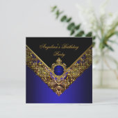 Invitation Royal Blue Gold Élégante fête d'anniversaire (Debout devant)