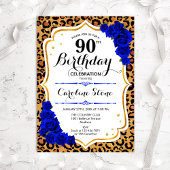 Invitation Royal Blue Gold Empreinte de léopard 90e anniversa