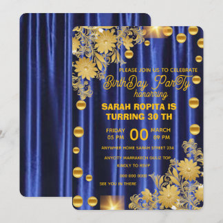 Invitation Royal Blue Gold fête d'anniversaire Invitation, fe
