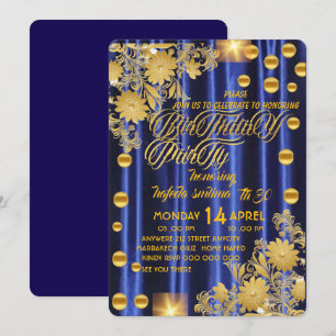 Invitation Royal Blue Gold fête d'anniversaire Invitation, fe