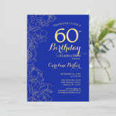 Invitation Royal Blue Gold Floral 60e anniversaire (Debout devant)