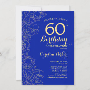 Invitation Royal Blue Gold Floral 60e anniversaire