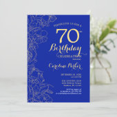 Invitation Royal Blue Gold Floral 70e fête d'anniversaire (Debout devant)