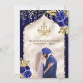 Invitation Royal Blue Gold Floral Anand Karaj Sikh Mariage (Devant)