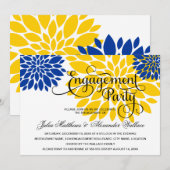 Invitation Royal Blue Gold Floral Burst Engagement Party (Devant / Derrière)