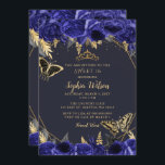 Invitation Royal Blue Gold Floral Butterfly Sweet 16<br><div class="desc">Elégant Royal Blue Gold Floral Butterflies Sweet 16 Invitation</div>