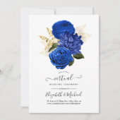 Invitation Royal Blue & Gold Floral et Lace Mariage virtuel (Devant)