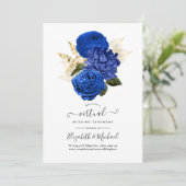 Invitation Royal Blue & Gold Floral et Lace Mariage virtuel (Debout devant)