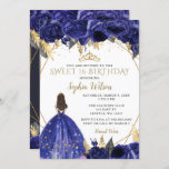 Invitation Royal Blue Gold Floral Princess Sweet 16<br><div class="desc">Elégant Royal Blue Gold Floral Princess Sweet 16 Invitation</div>