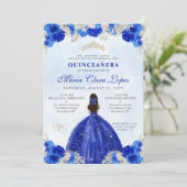 Invitation Royal Blue Gold Floral Princesse Quinceañera (Debout devant)