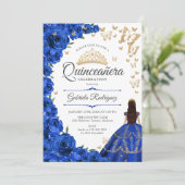 Invitation Royal Blue Gold Floral Quinceanera (Debout devant)