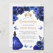 Invitation Royal Blue Gold Floral Quinceañera (Devant)