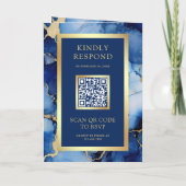 Invitation Royal Blue Gold Fluid Ink QR Code Wedding (Dos)