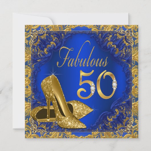 Invitation Royal Blue Gold High Heel Fabuleux 50e anniversair (Devant)