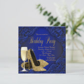 Invitation Royal Blue Gold High Heure Champagne Anniversaire (Debout devant)