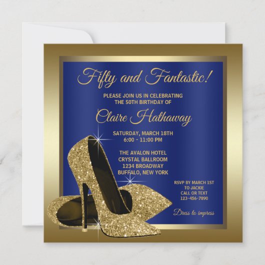 Invitation Royal Blue Gold High Heures Anniversaire (Devant)