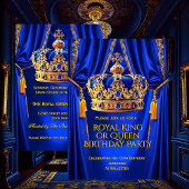 Invitation Royal Blue Gold King Queen Crown Birthday Party