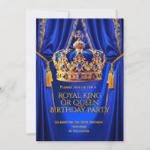 Invitation Royal Blue Gold King Queen Crown Birthday Party (Devant)