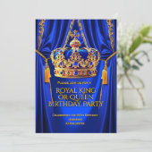 Invitation Royal Blue Gold King Queen Crown Birthday Party (Debout devant)