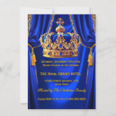 Invitation Royal Blue Gold King Queen Crown Birthday Party (Dos)