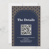 Invitation Royal Blue Gold Lace QR Code Mariage musulman (Dos)