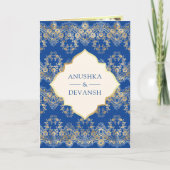 Invitation Royal Blue Gold Lace QR Code Photo Mariage indien (Devant)