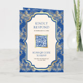 Invitation Royal Blue Gold Lace QR Code Photo Mariage indien (Dos)