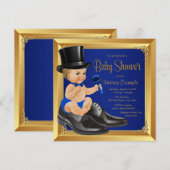 Invitation Royal Blue Gold Little Man Baby shower (Devant / Derrière)