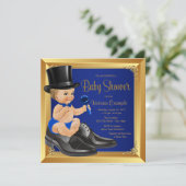 Invitation Royal Blue Gold Little Man Baby shower (Debout devant)