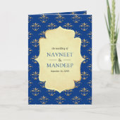 Invitation Royal Blue Gold Ornate Anand Karaj Sikh Mariage (Devant)
