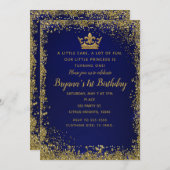 Invitation Royal Blue & Gold Parties scintillant Couronne 1er (Devant / Derrière)