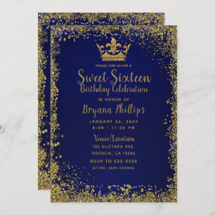 Invitation Royal Blue & Gold Parties scintillant Crown Sweet