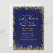 Invitation Royal Blue & Gold Parties scintillant Glam Baby sh (Devant)
