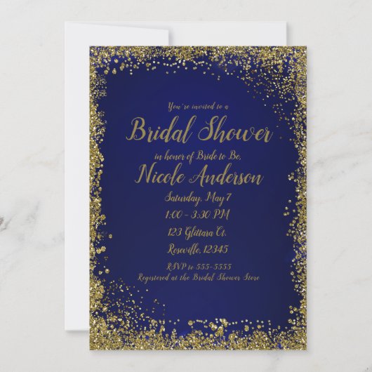 Invitation Royal Blue Gold Parties scintillant Glam Fête des  (Devant)