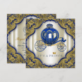 Invitation Royal Blue Gold Parties scintillant Prince Baby sh (Devant / Derrière)