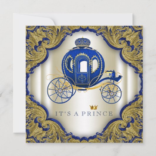 Invitation Royal Blue Gold Parties scintillant Prince Baby sh (Devant)