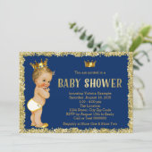Invitation Royal Blue Gold Parties scintillant Prince Baby sh (Debout devant)