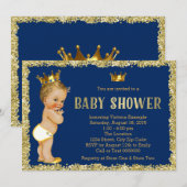 Invitation Royal Blue Gold Parties scintillant Prince Baby sh (Devant / Derrière)