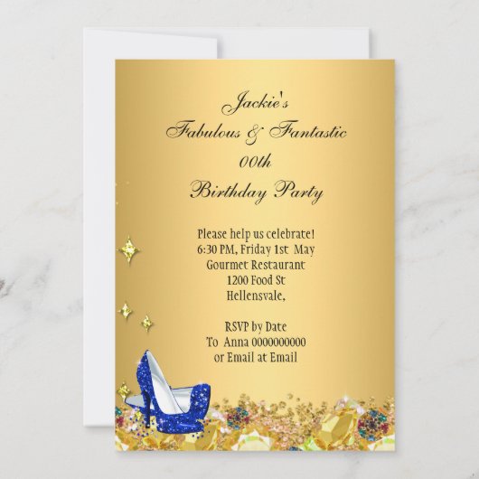 Invitation Royal Blue Gold Parties scintillant talons hauts F (Dos)