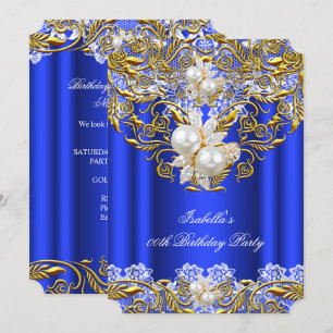Invitation Royal Blue Gold Pearl Élégant Fête d'anniversaire
