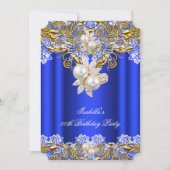 Invitation Royal Blue Gold Pearl Élégante fête d'anniversaire (Devant)