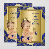 Invitation Royal Blue Gold Prince Baby shower (Devant / Derrière)