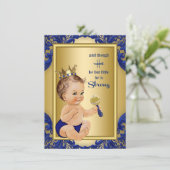 Invitation Royal Blue Gold Prince Baby shower (Debout devant)