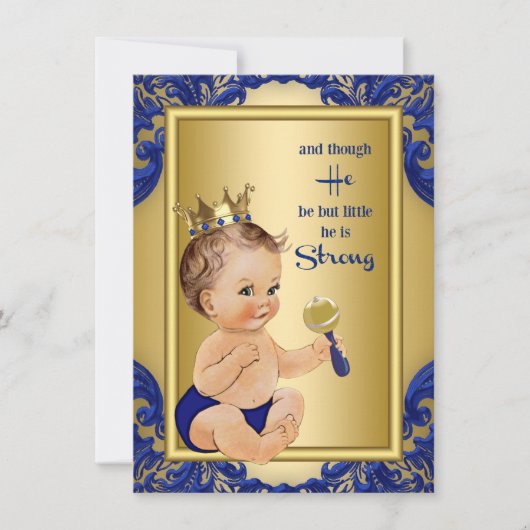 Invitation Royal Blue Gold Prince Baby shower (Devant)