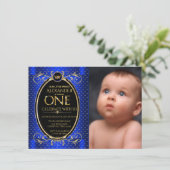 Invitation Royal Blue Gold Prince Photo fête d'anniversaire (Debout devant)