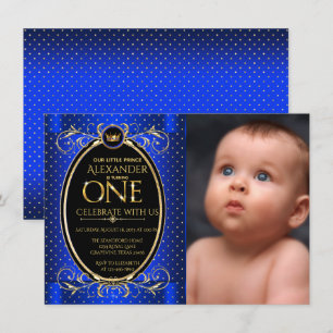 Invitation Royal Blue Gold Prince Photo fête d'anniversaire
