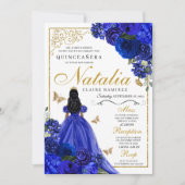 Invitation Royal Blue Gold Princess & Butterflies Quinceañera (Devant)